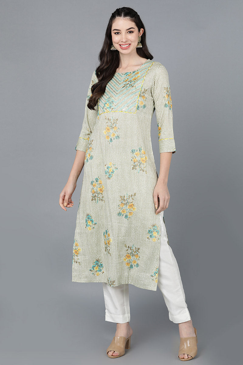 Beige Cotton Straight Kurta VCK8575