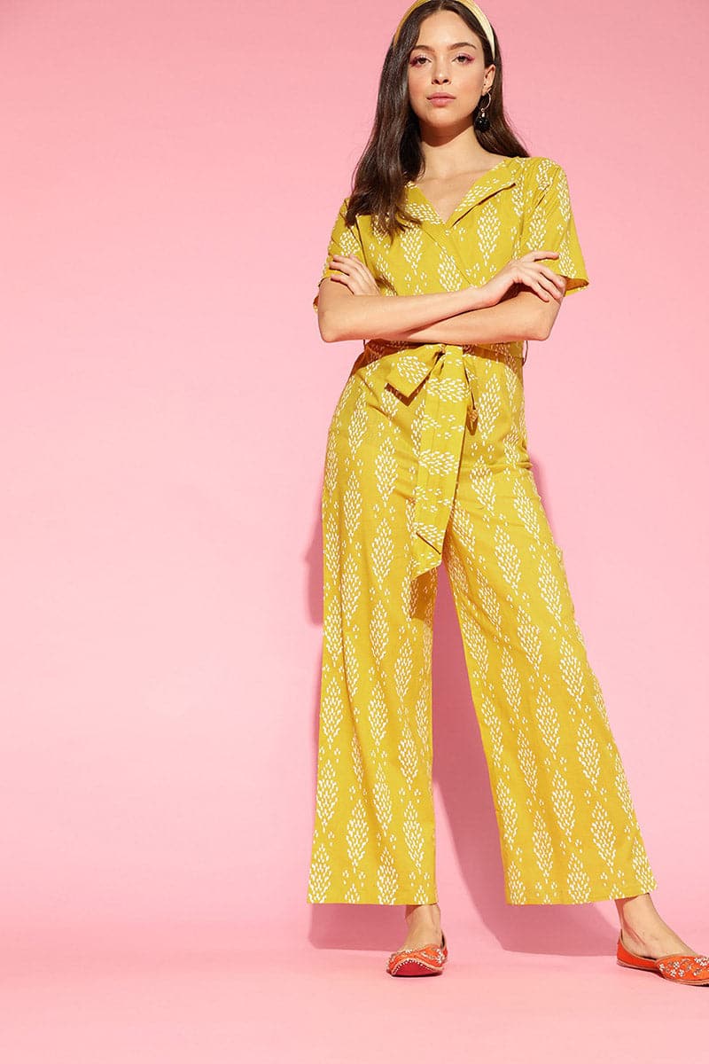 AHIKA Mustard Printed Basic Jumpsuit