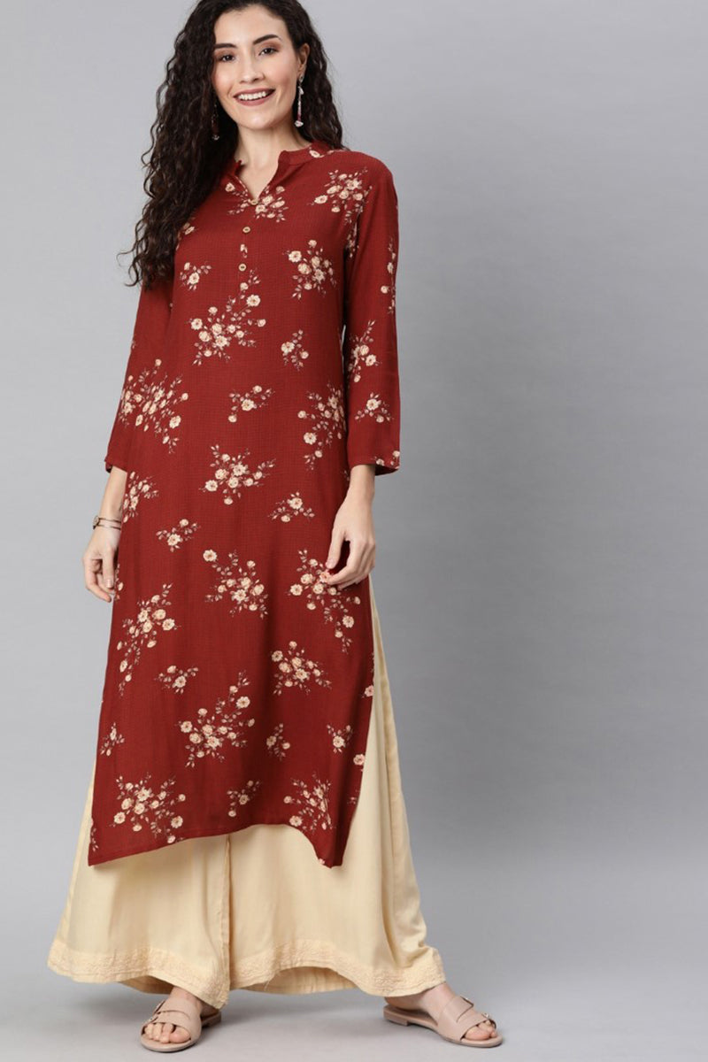 Ahika Women Maroon And Pink Printed Straight Kurta