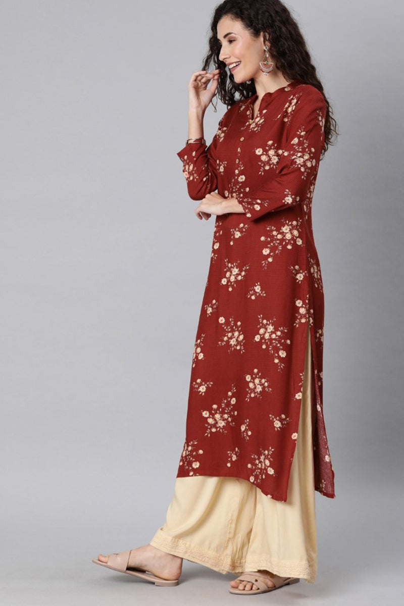 Ahika Women Maroon And Pink Printed Straight Kurta