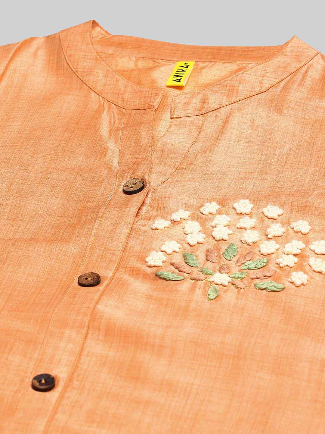 AHIKA Women Orange Geometric Embroidered Kurta