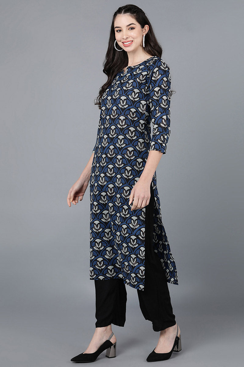 Navy Blue Rayon Blend Straight Kurta VCK8576