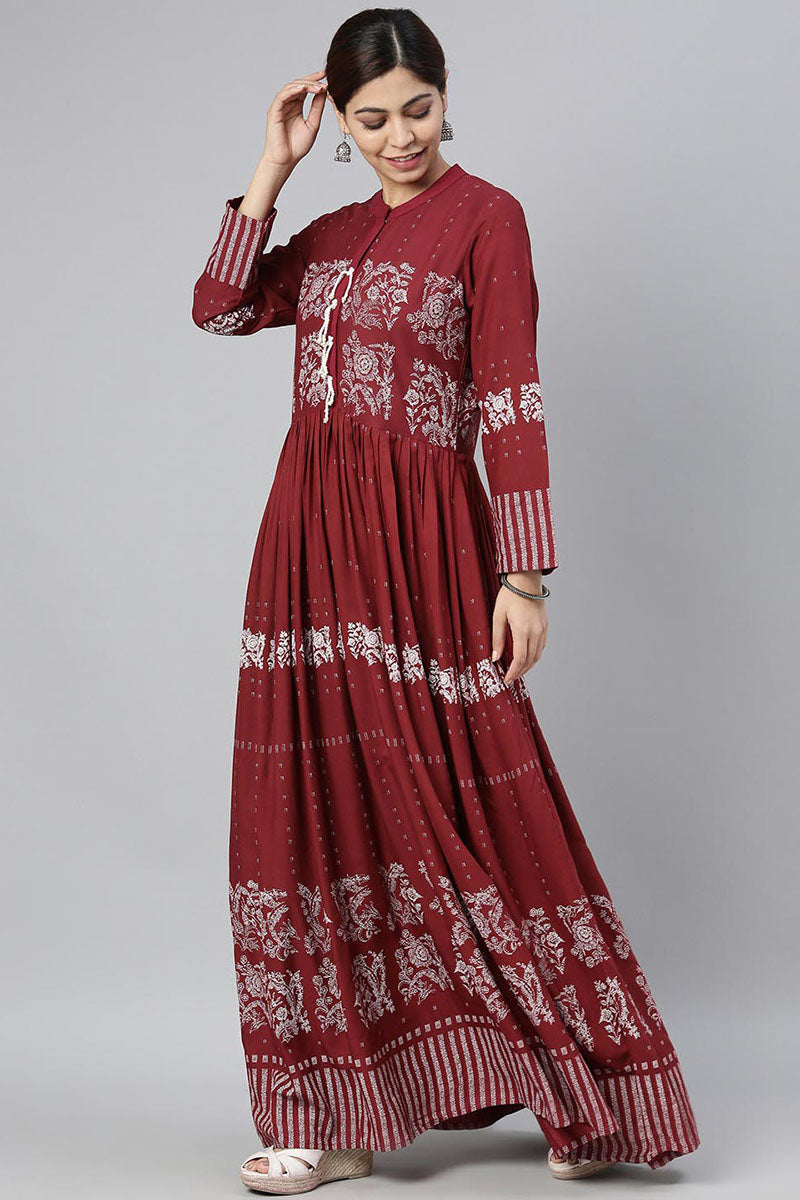 AHIKA Women Maroon Floral Printed Kurta