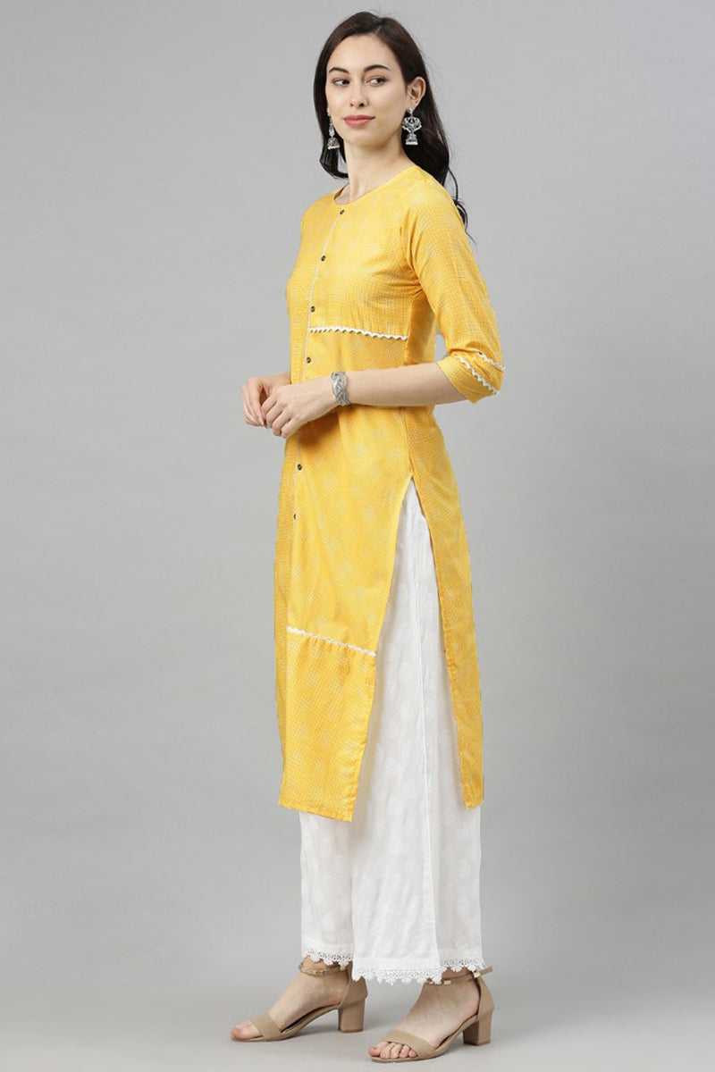 AHIKA Women Yellow Checked Kurta