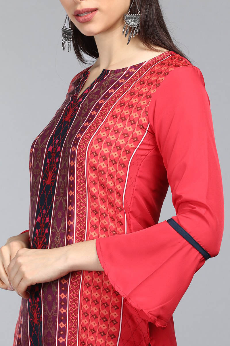 Ahika Women Crepe Fabric Red Color Printed Daily Wear Kurti