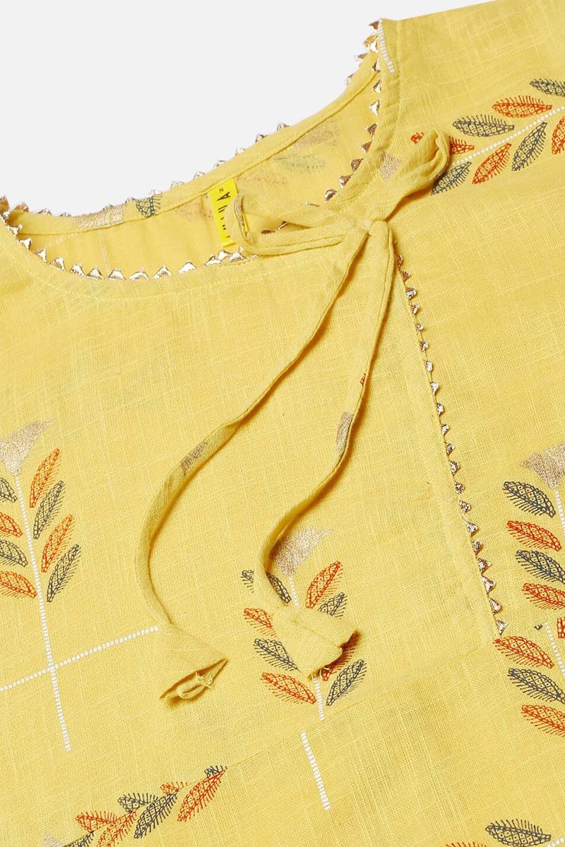 Ahika Women Regular Wear Fabric Printed Light Yellow Kurta Palazzo Set