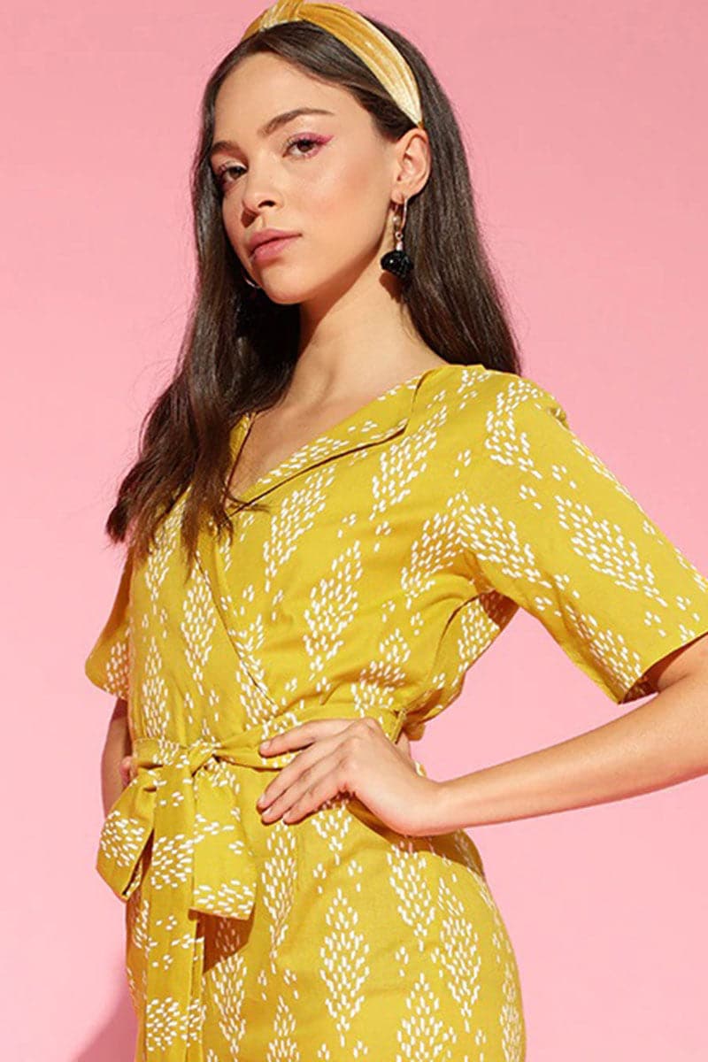 AHIKA Mustard Printed Basic Jumpsuit