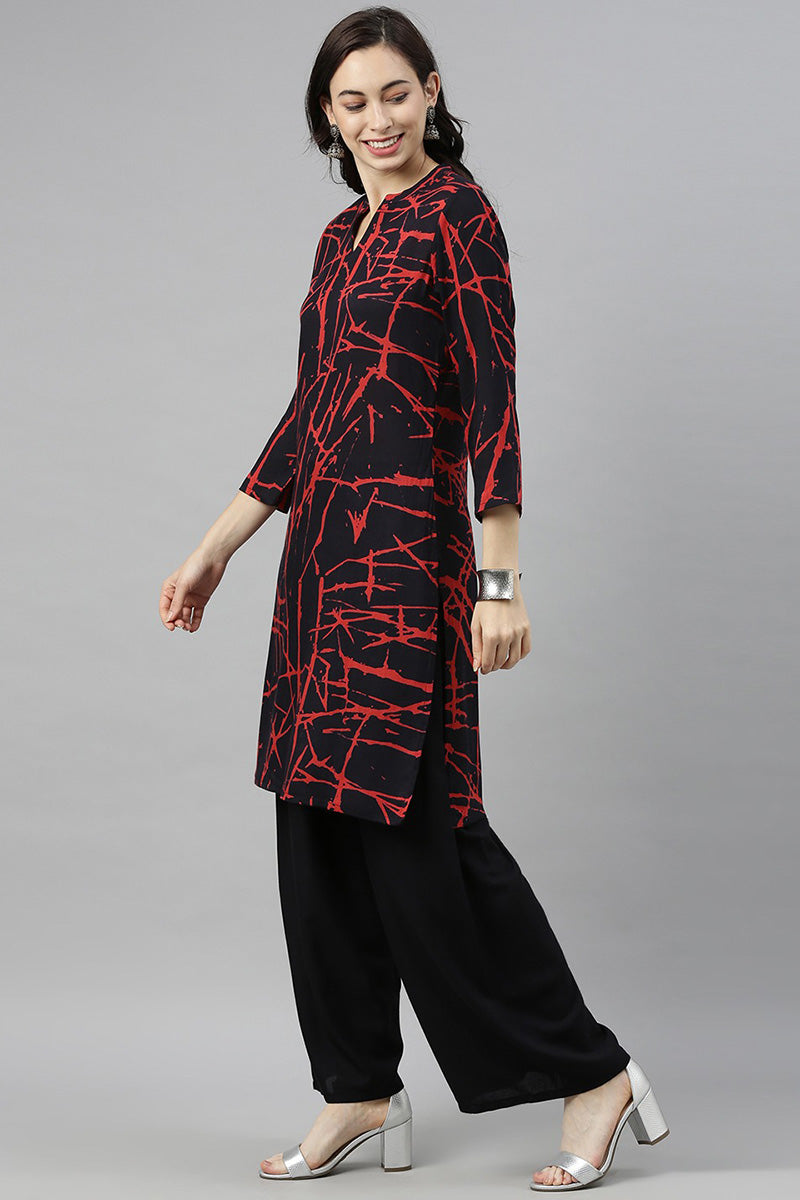 AHIKA Women Black & Red Printed Kurta