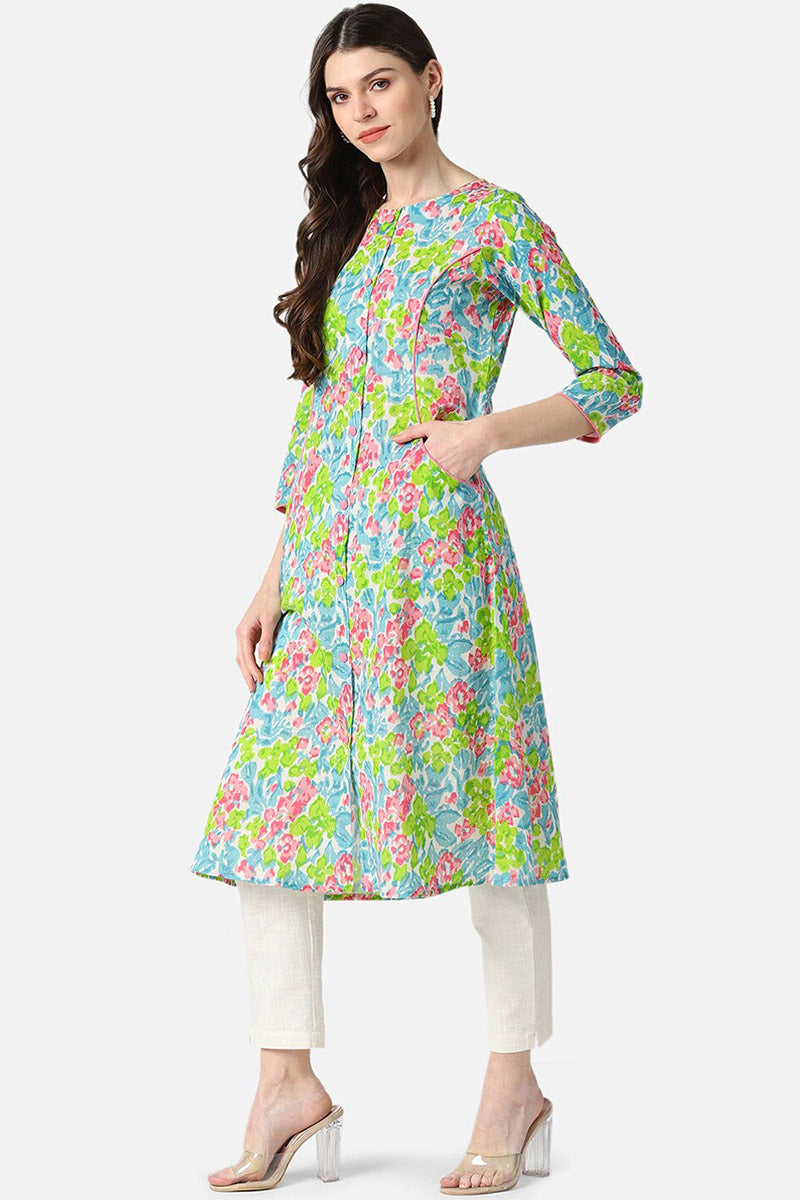 Multicoloured Floral Rayon Blend A-line shape Printed Kurta VCK1549