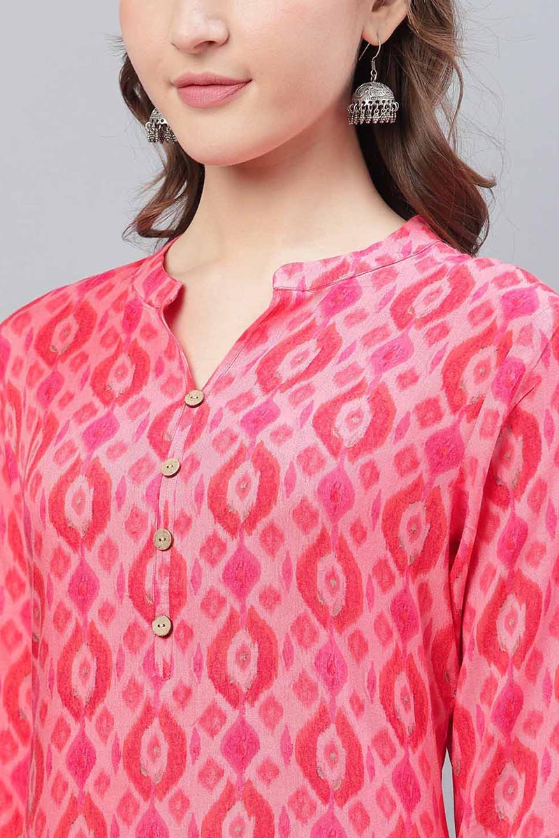 Ahika Women Cotton Fabric Trendy Festive Wear Dark Pink Kurti