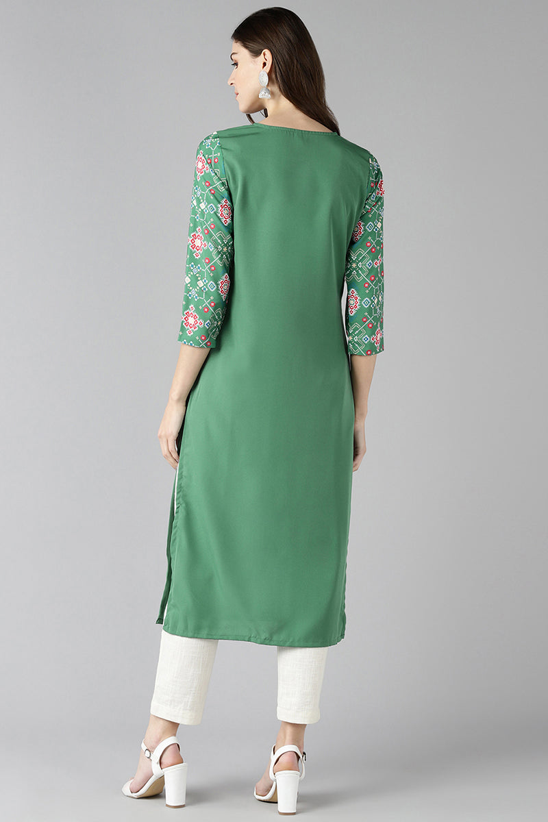 Ahika Women Fancy Occasion Wear Sea Green Printed Crepe Fabric Kurti 