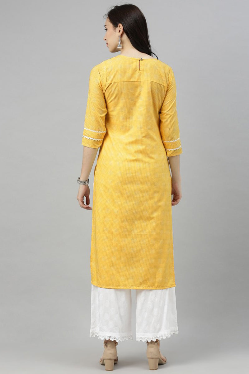 AHIKA Women Yellow Checked Kurta