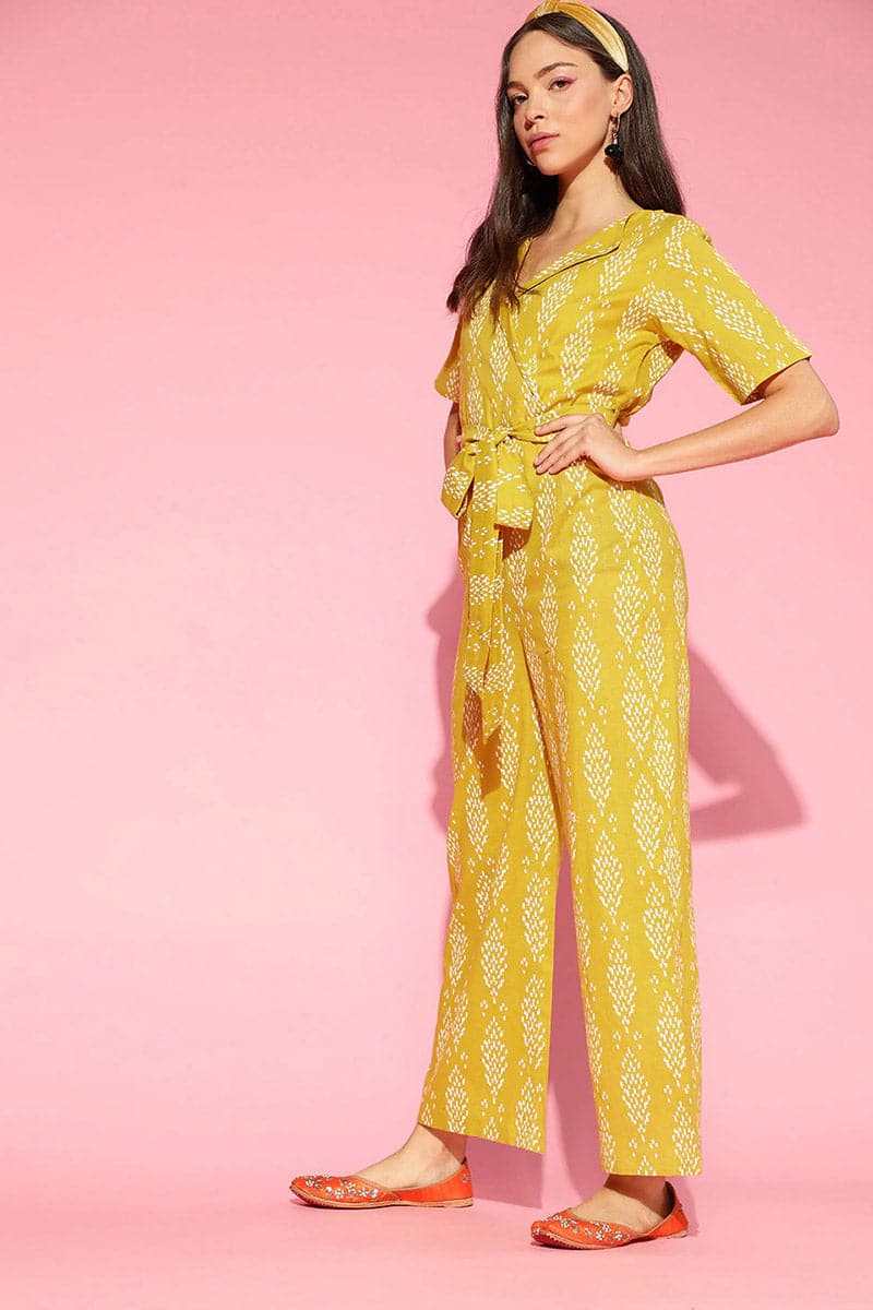 AHIKA Mustard Printed Basic Jumpsuit