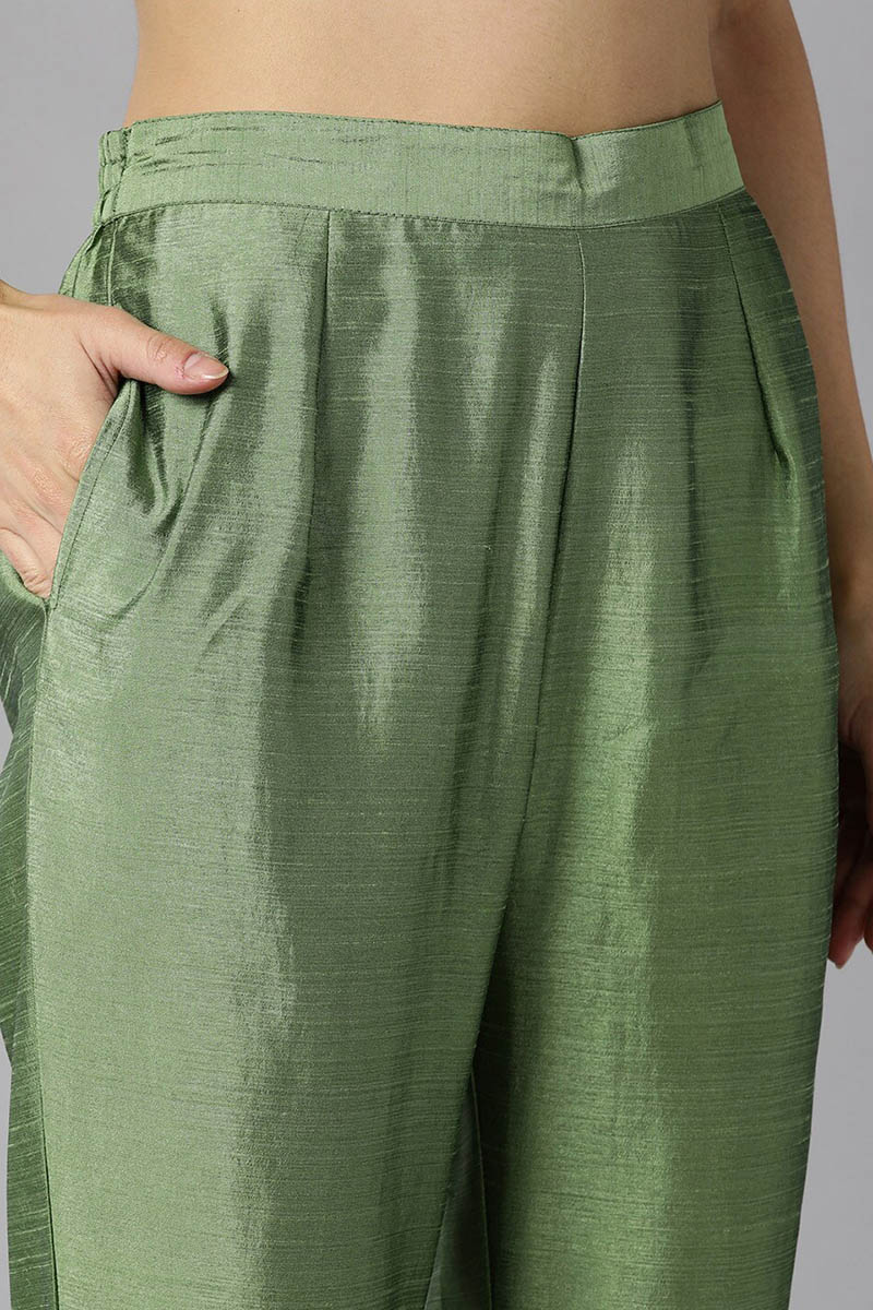 AHIKA Women Green Yoke Design Regular Kurta with Trousers With Dupatta Set