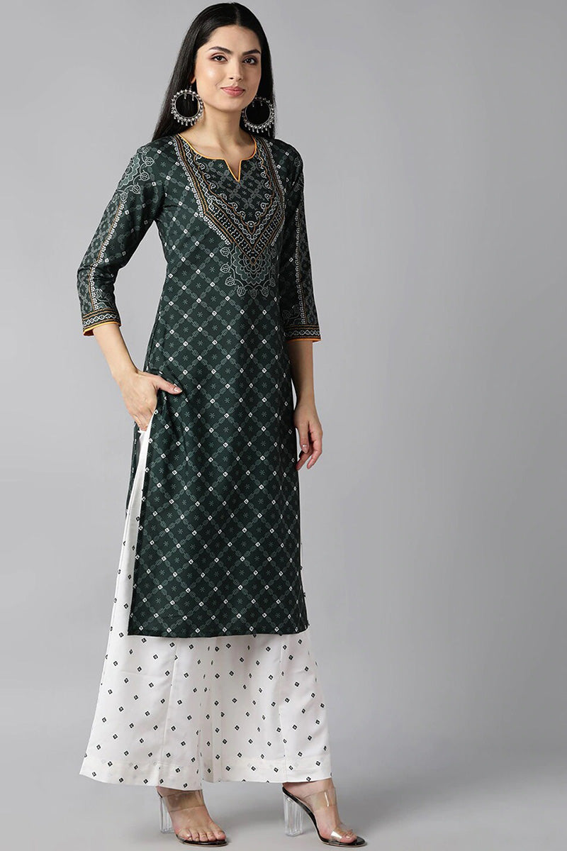 AHIKA Women Green Ethnic Motifs Printed Regular Kurta with Palazzos With Dupatta Set