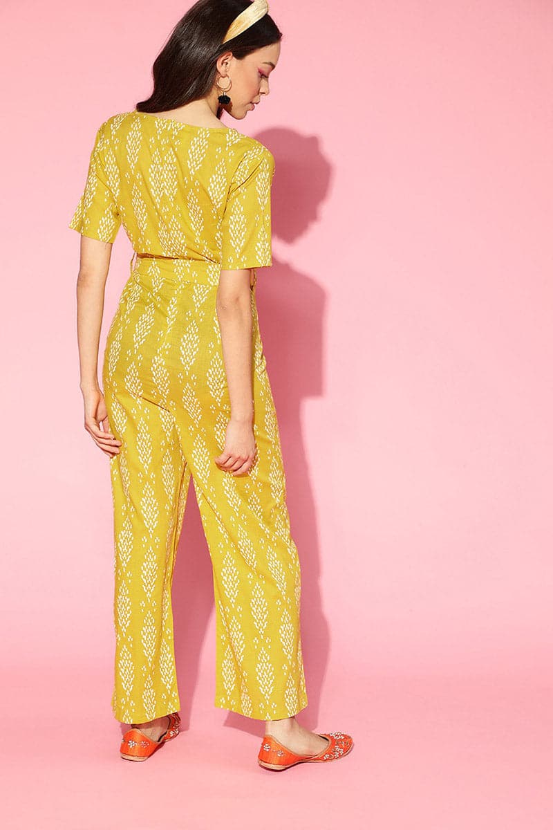 AHIKA Mustard Printed Basic Jumpsuit