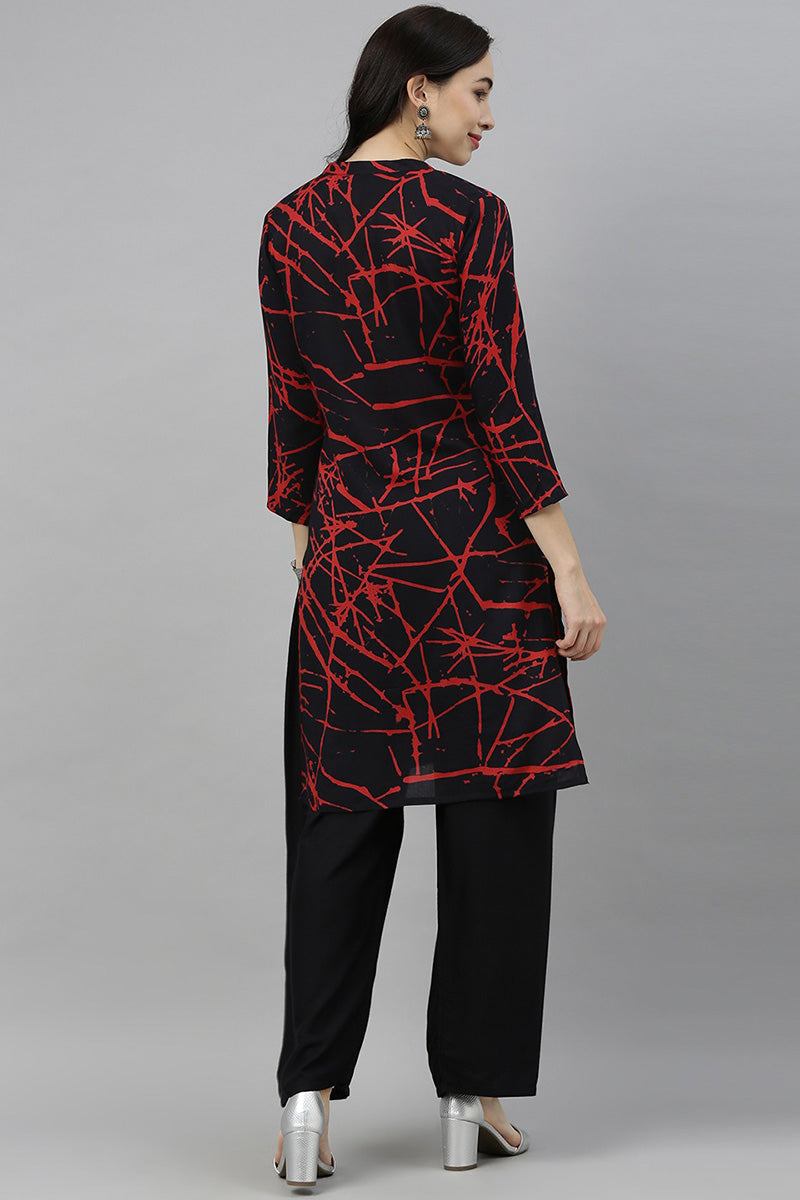 AHIKA Women Black & Red Printed Kurta