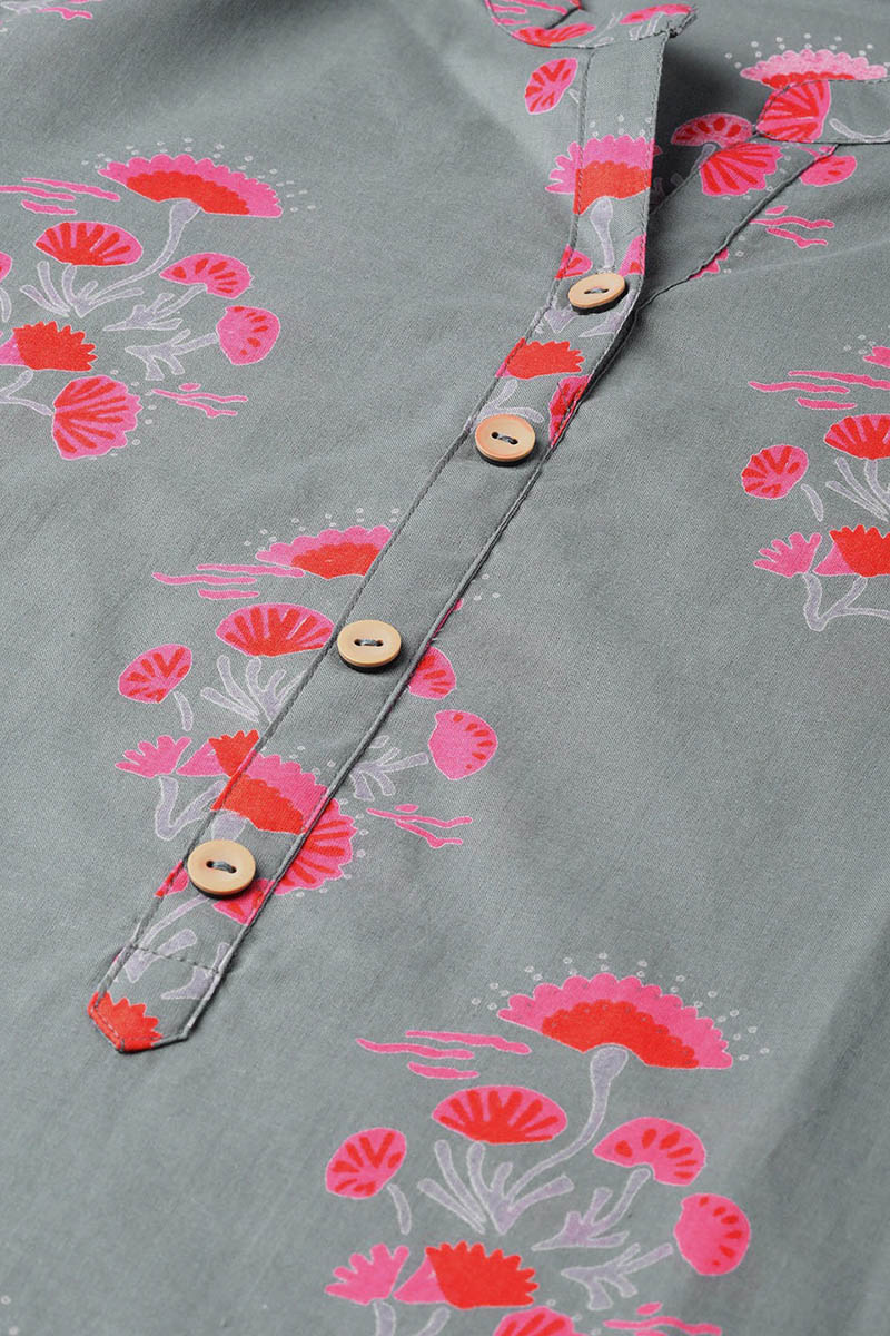 Ahika Women Cotton Fabric Trendy Festive Wear Grey Color Printed Kurti