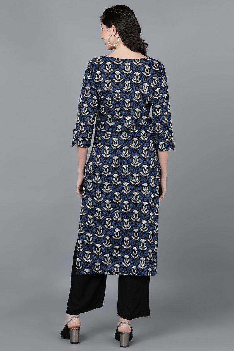 Navy Blue Rayon Blend Straight Kurta VCK8576