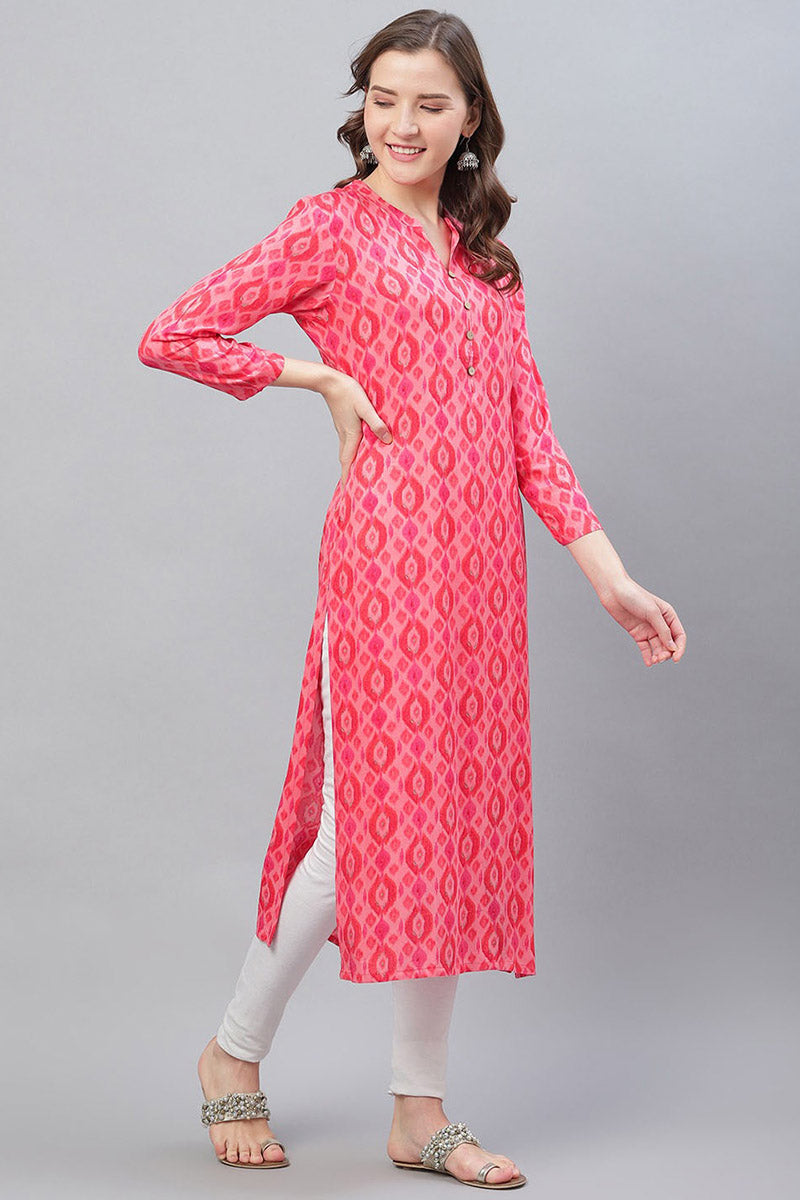 Ahika Women Cotton Fabric Trendy Festive Wear Dark Pink Kurti