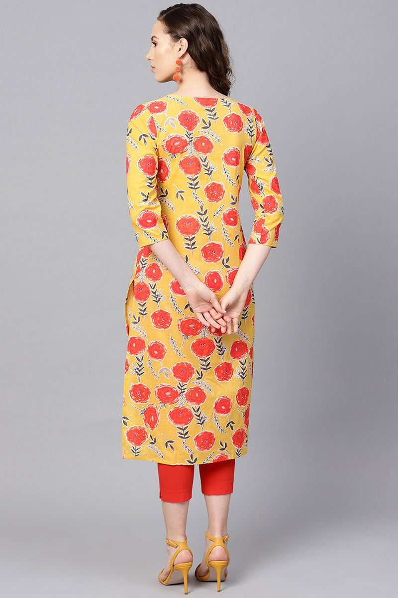 Ahika Women Printed Stylish Yellow Color Kurti