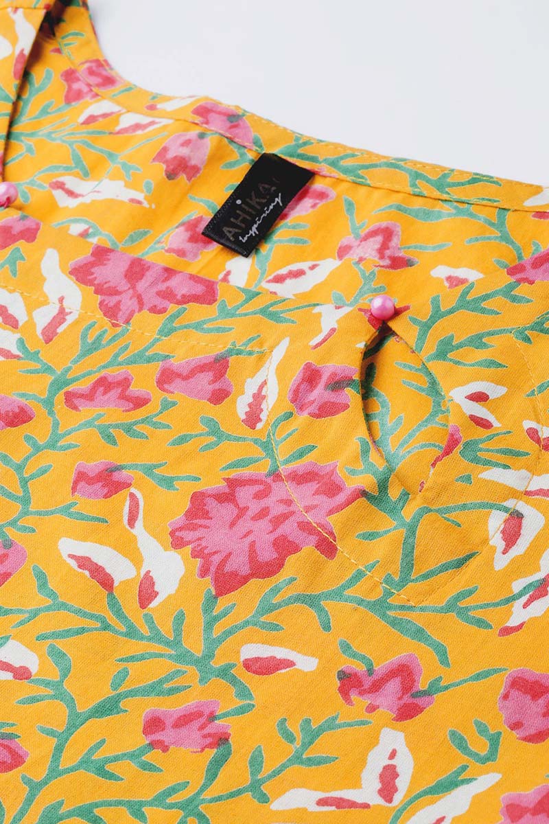 Ahika Women Fancy Occasion Wear Yellow Color Cotton Fabric Kurti