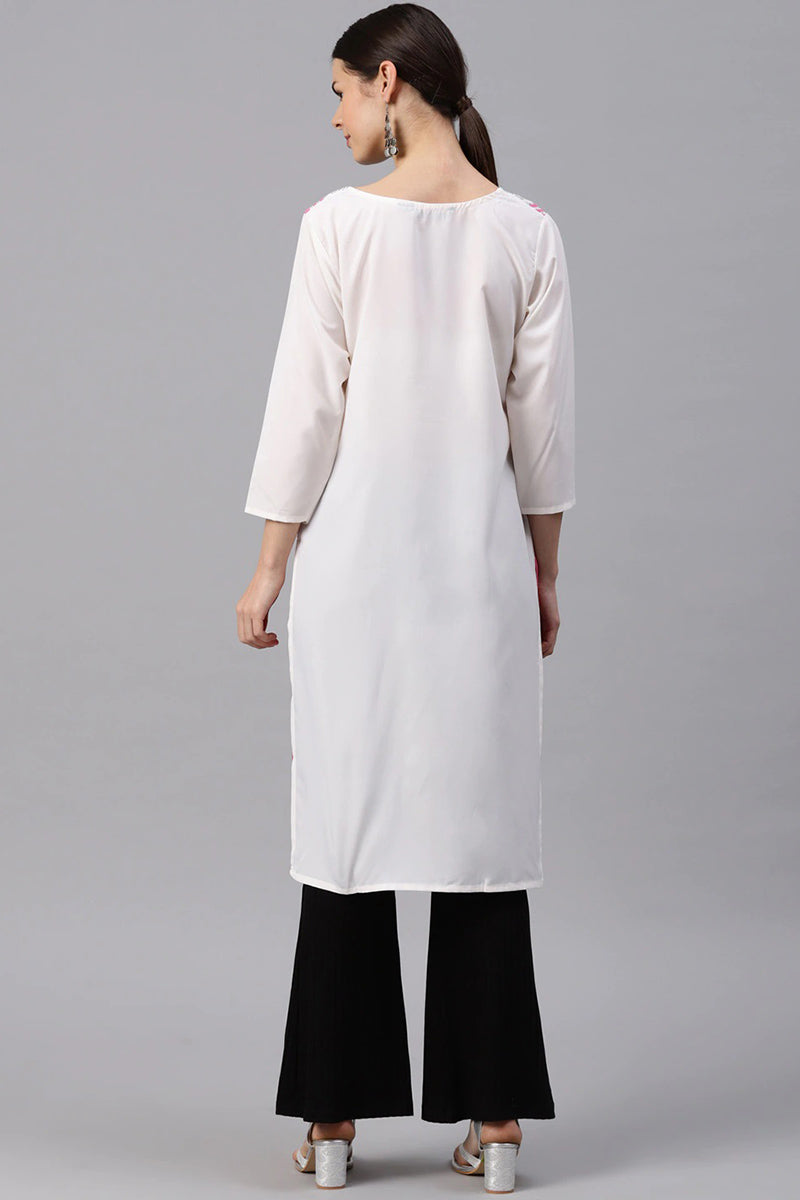 Ahika Women White Color Crepe Fabric Trendy Printed A Line Kurta
