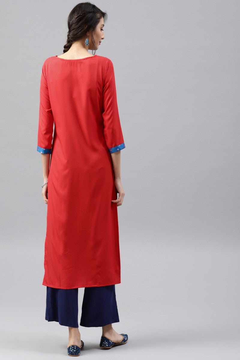 Ahika Women Casual Wear Red Color Crepe Fabric Printed Trendy Kurti