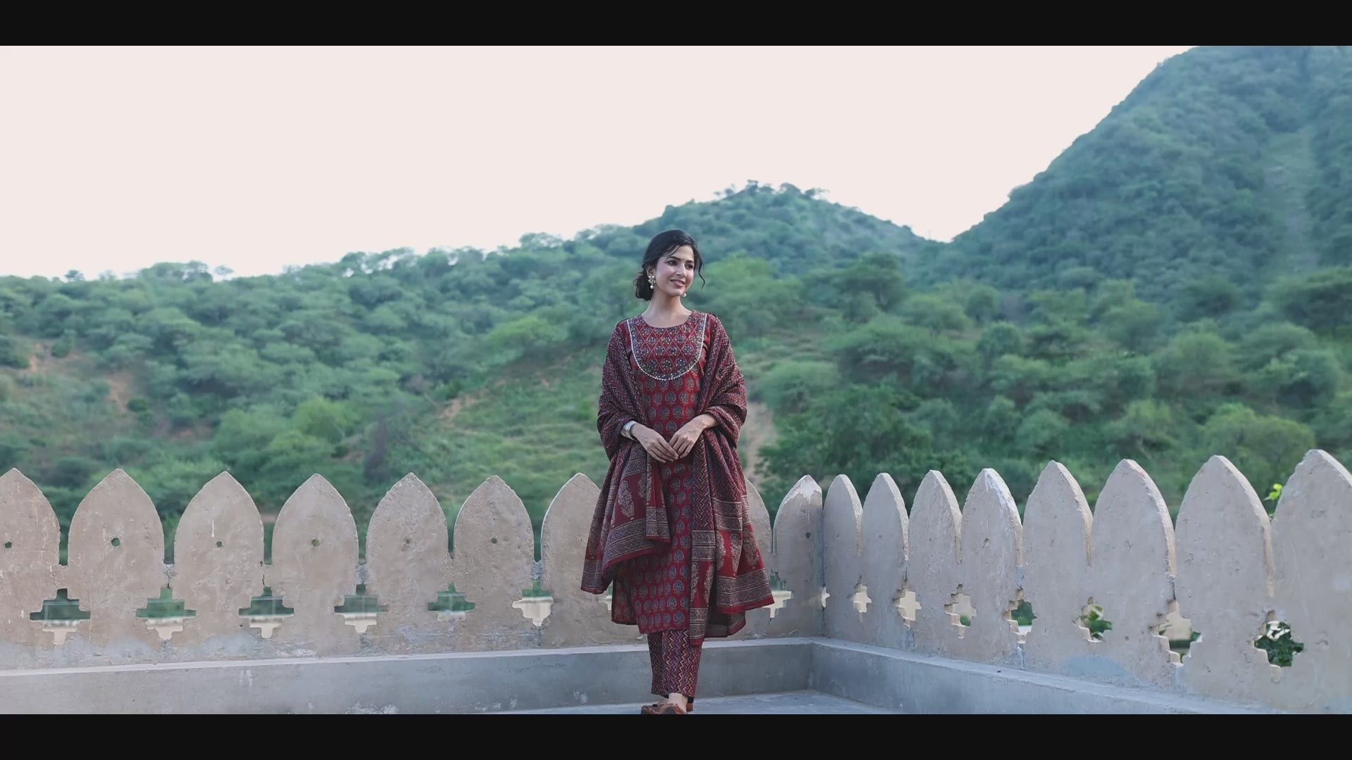 Rust Orange Navy Blue Printed Kurta with Trousers Dupatta – Ahika