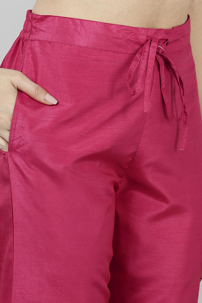 AHIKA Women Red Yoke Design Kurta Trousers With Dupatta 