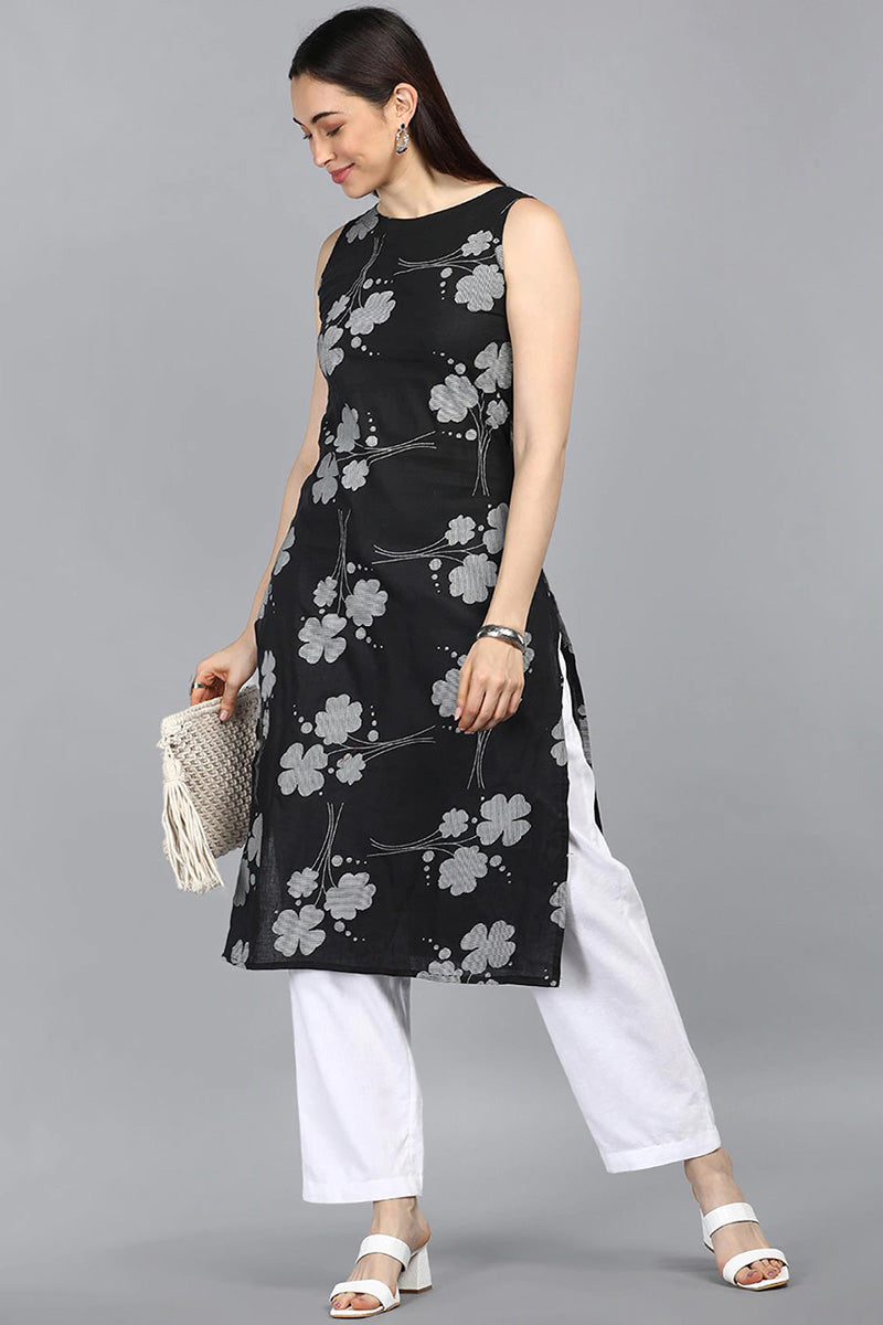 Black Floral Printed Kurta VCK8473