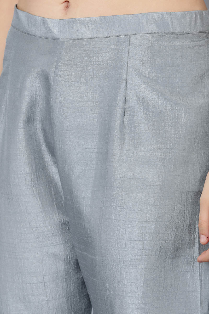 Grey Poly Silk Straight Kurta Pant With Dupatta PKSKD1501