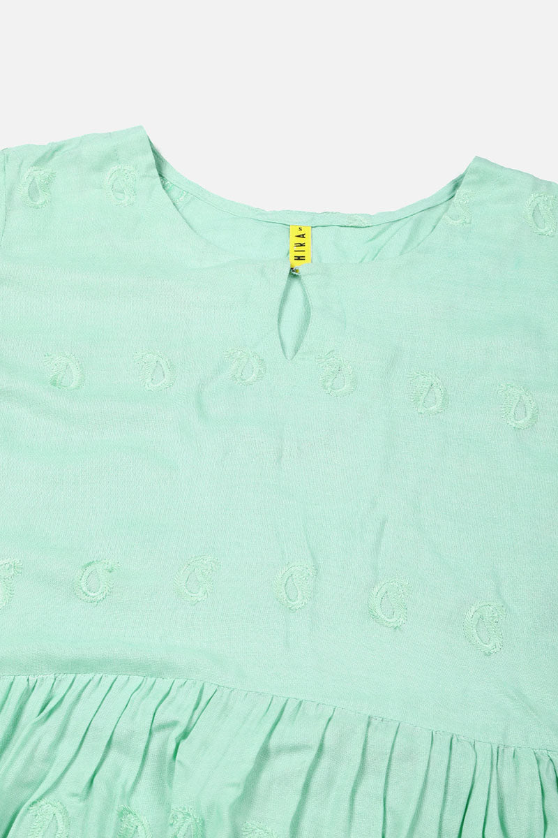 Ahika Women Sea Green Viscose Rayon Embroidered Dress 