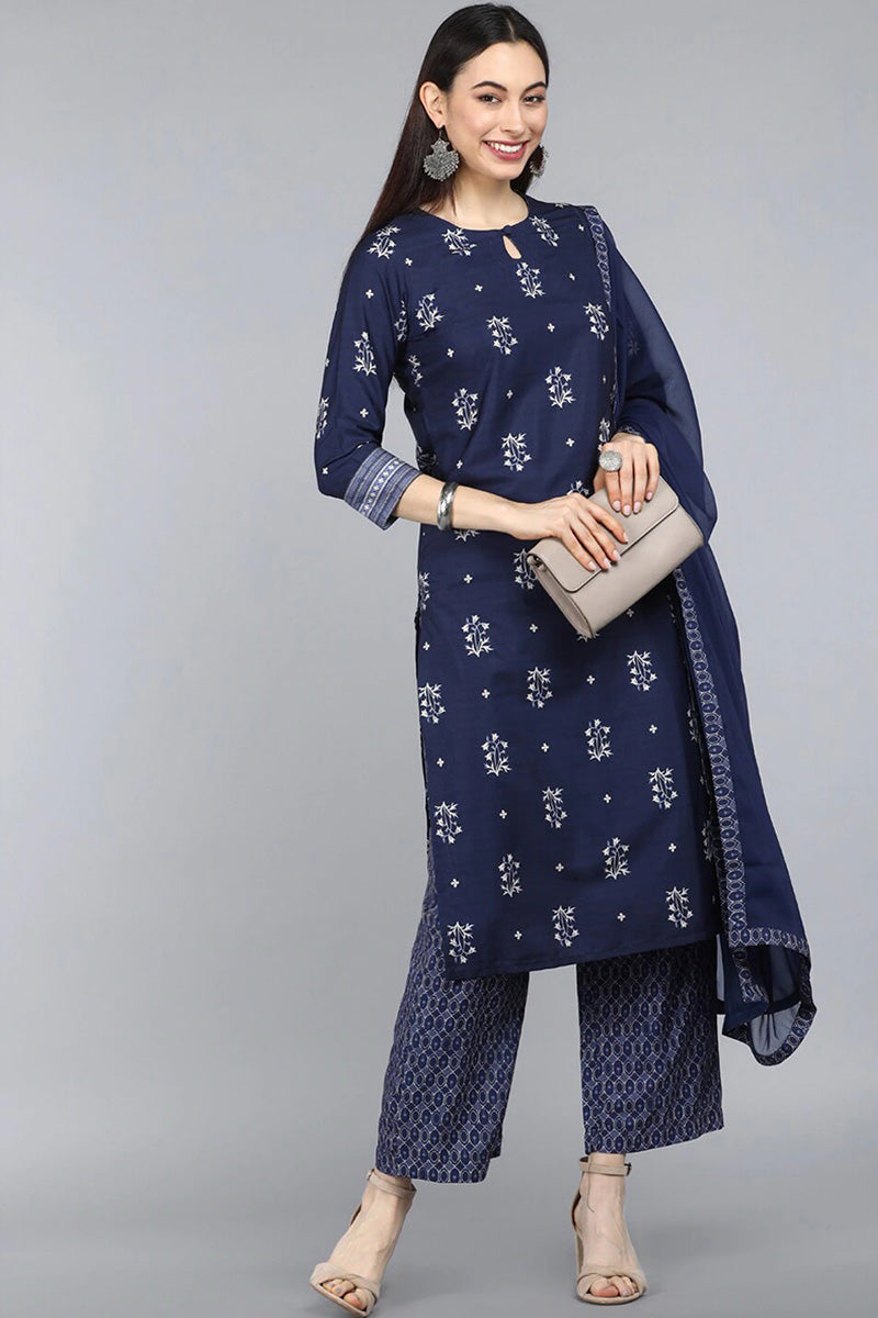 Navy Kurta With Hand Embroidered Fishes – Indirookh