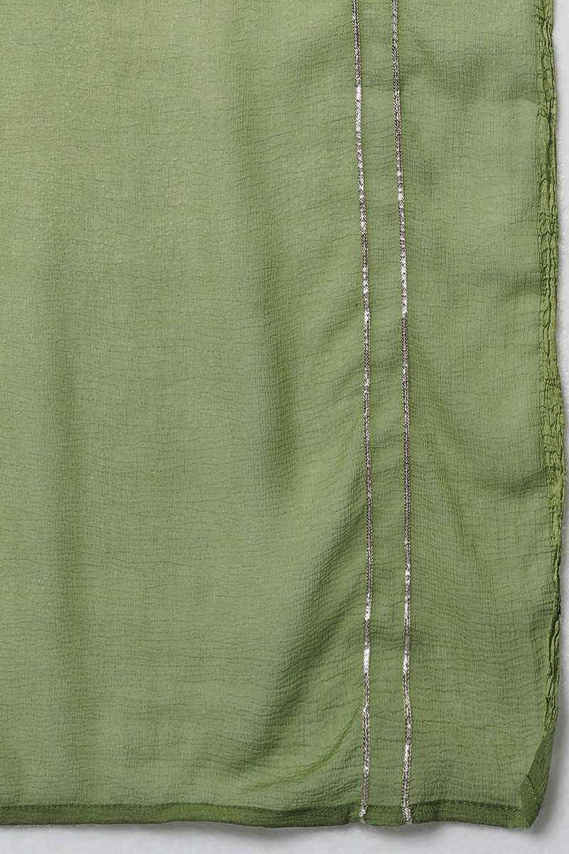 Ahika Women Green Poly Silk Embroidered Kurta Trousers With Dupatta