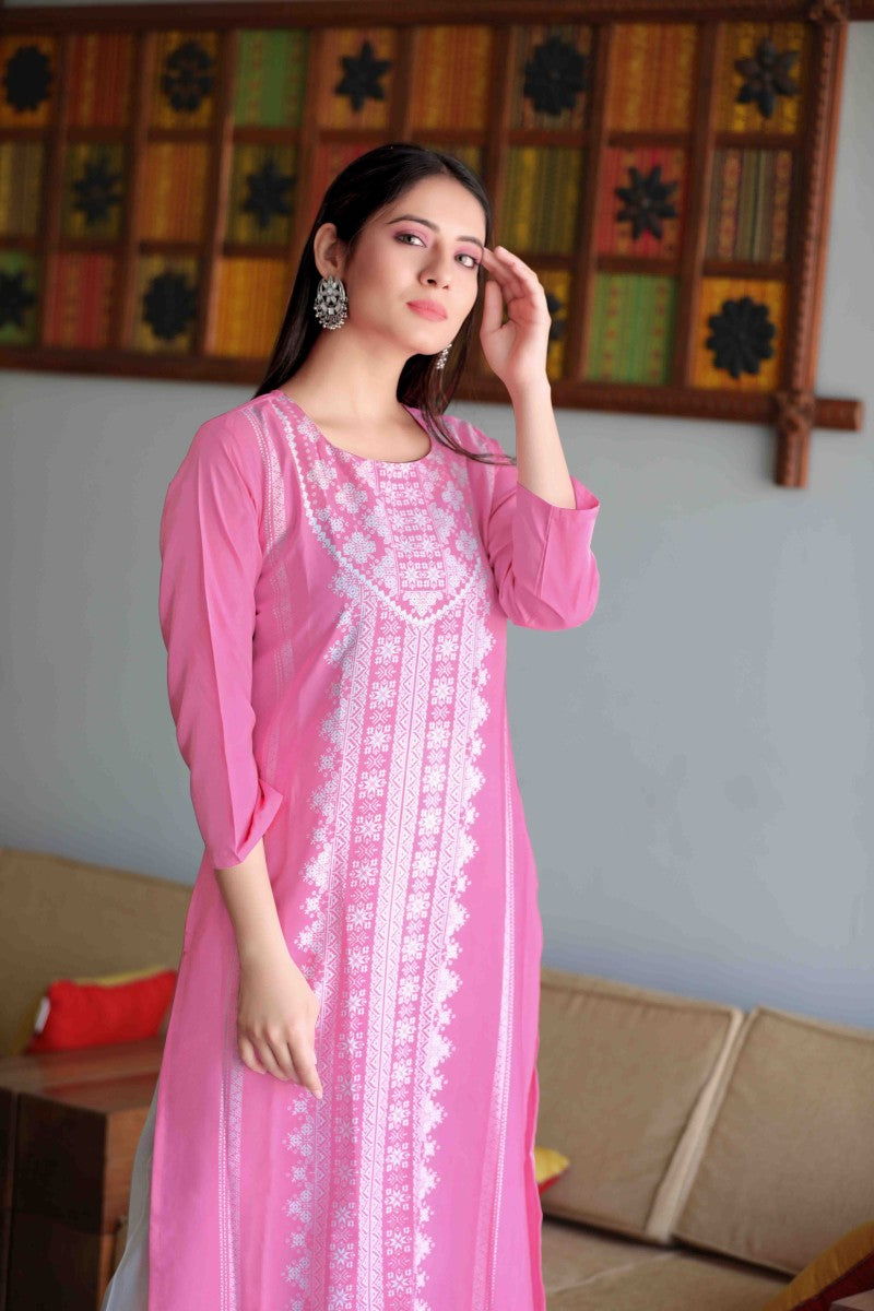 Ahika Women Crepe Printed Simple Function Wear Pink Kurti