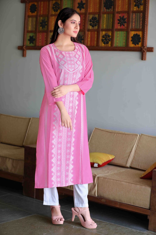 Ahika Women Crepe Printed Simple Function Wear Pink Kurti