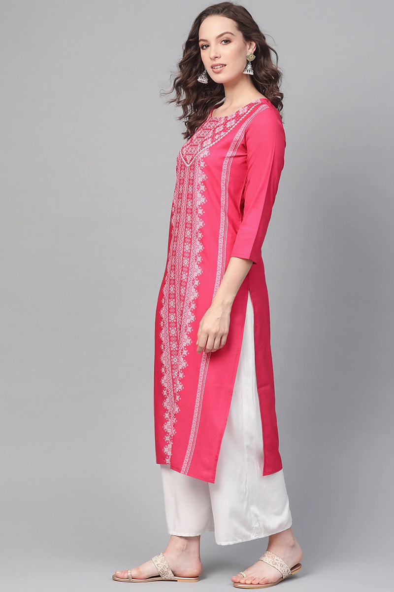 Ahika Women Crepe Fabric Printed Simple Function Wear Pink Color Kurti