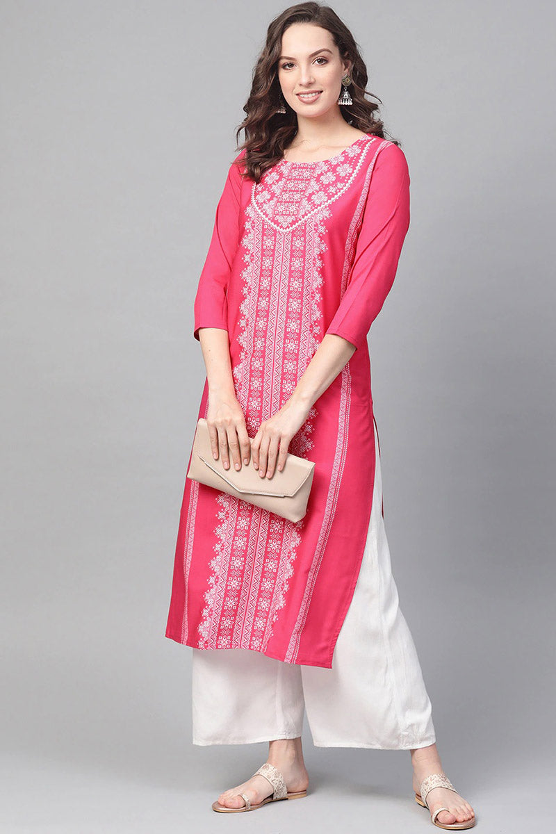 Ahika Women Crepe Fabric Printed Simple Function Wear Pink Color Kurti