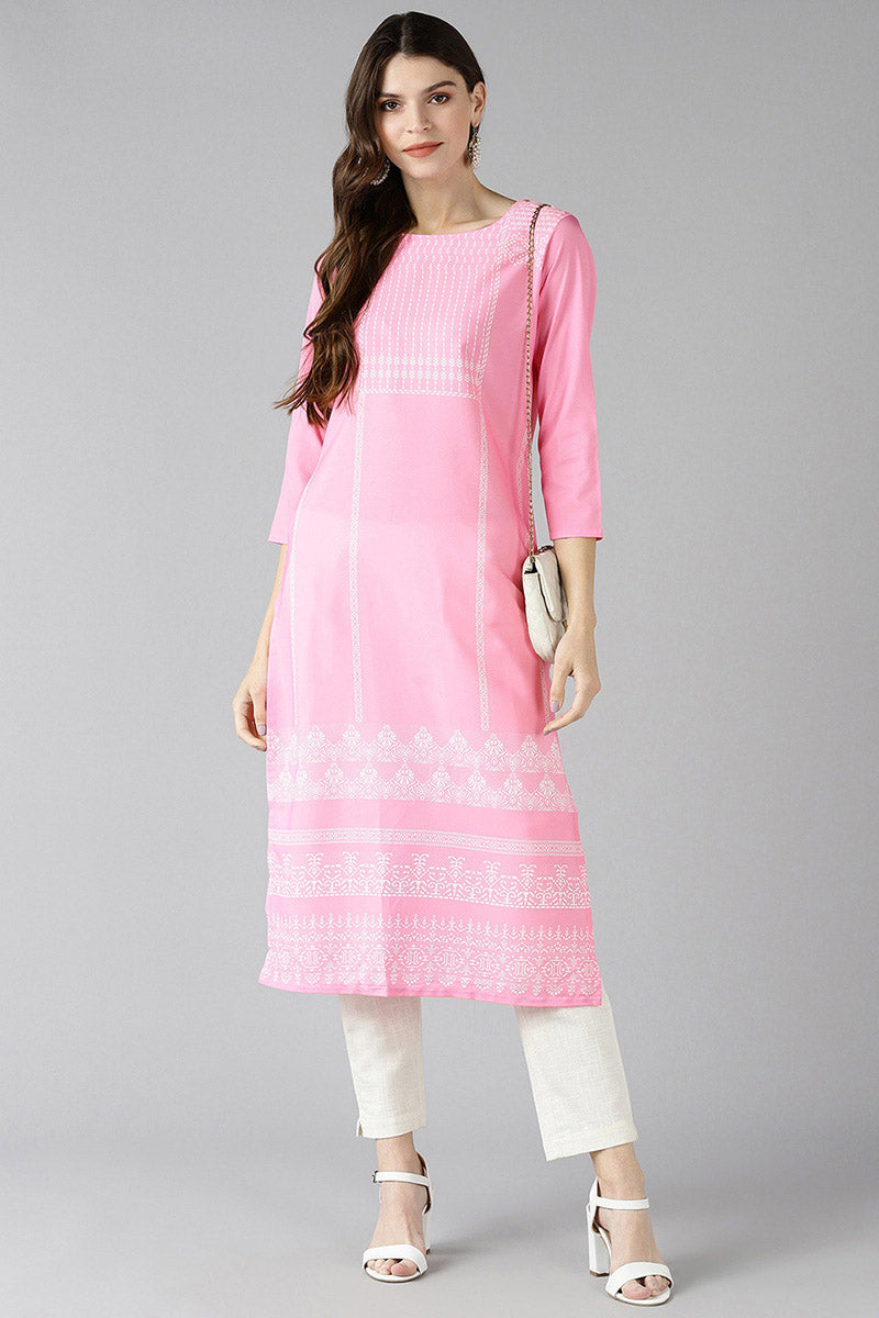 Ahika Women Crepe Fabric Pink Color Printed Daily Wear Kurti