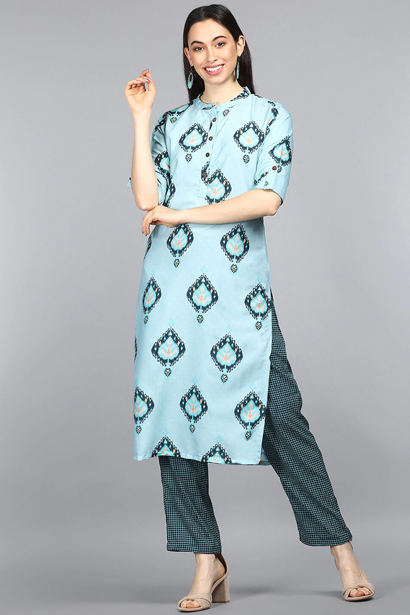 Aqua Long Embroidered Waistcoat with Paisley Kurta Trouser - Snug
