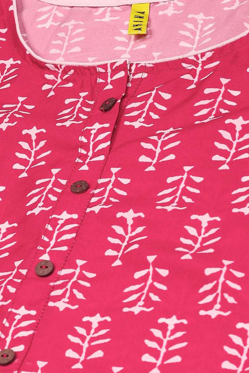 AHIKA Women Pink Printed Layered Kurti with Palazzos Set