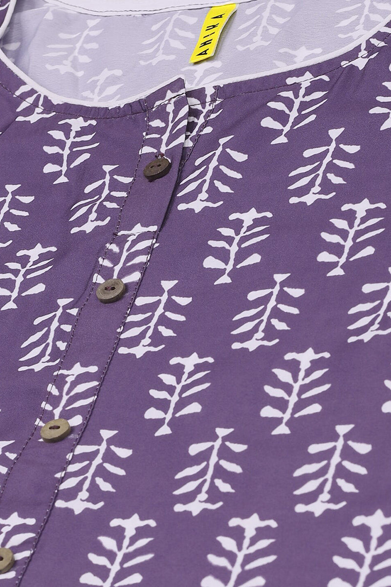 AHIKA Women Purple Floral Printed Regular Kurta With Trousers Set