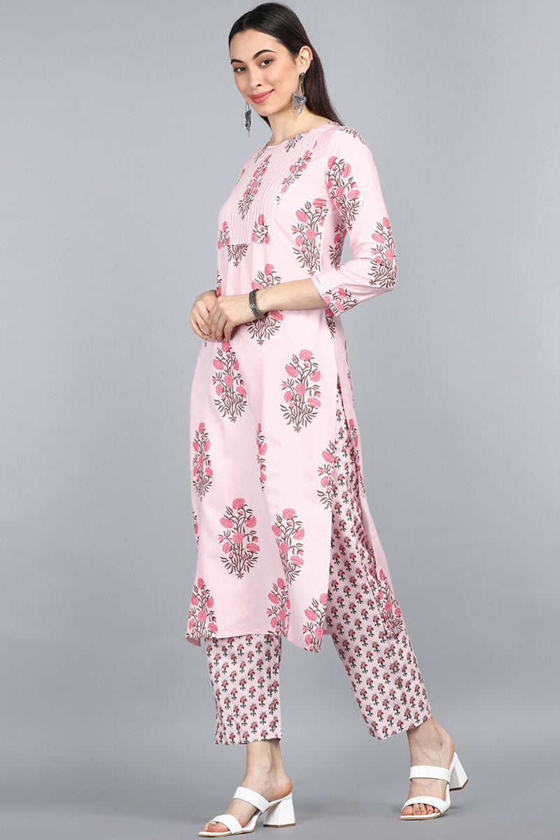 AHIKA Women Pink Floral Printed Panelled Kurta with Palazzos Dupatta Set