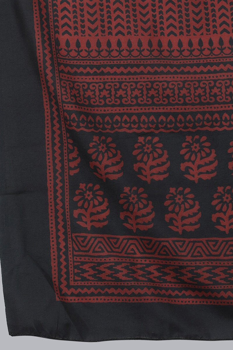 Ahika Women Crepe Black Ethnic Motifs Printed Straight Kurta Trousers And Dupatta Set