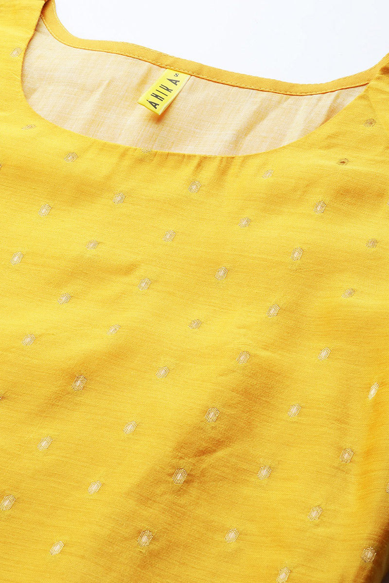 AHIKA Women Yellow Golden Woven Design Kurta with Trousers Dupatta