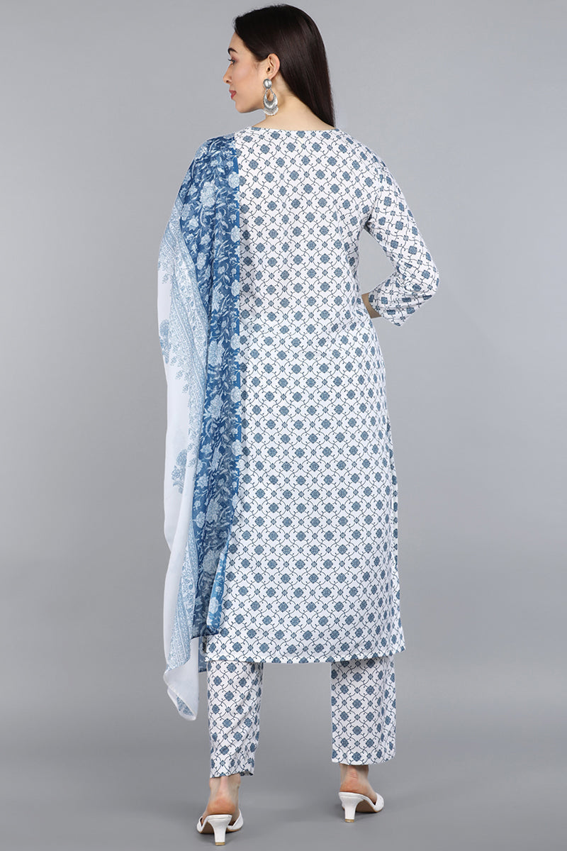 AHIKA Women White Ethnic Motifs Printed Kurta with Trousers With Dupatta