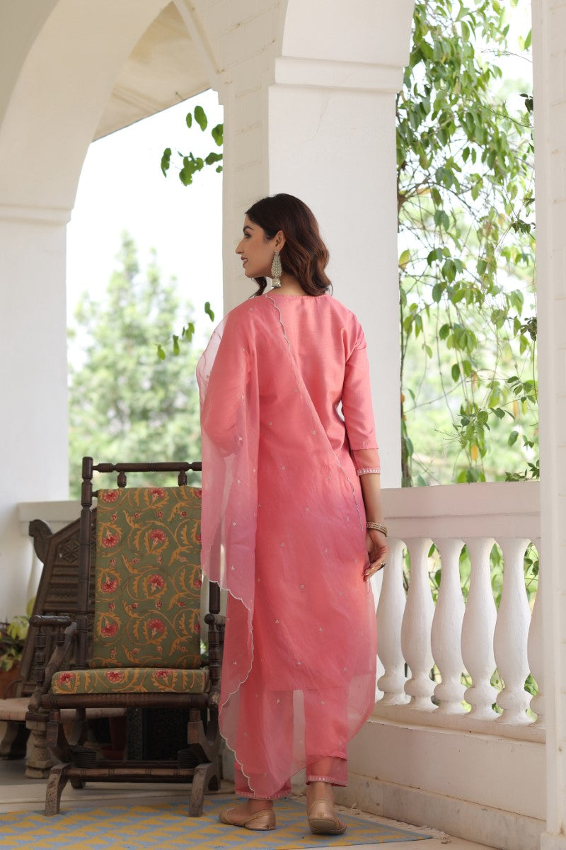 Buy Pink Cotton Kurta And Pink Trousers Set Online - Aurelia