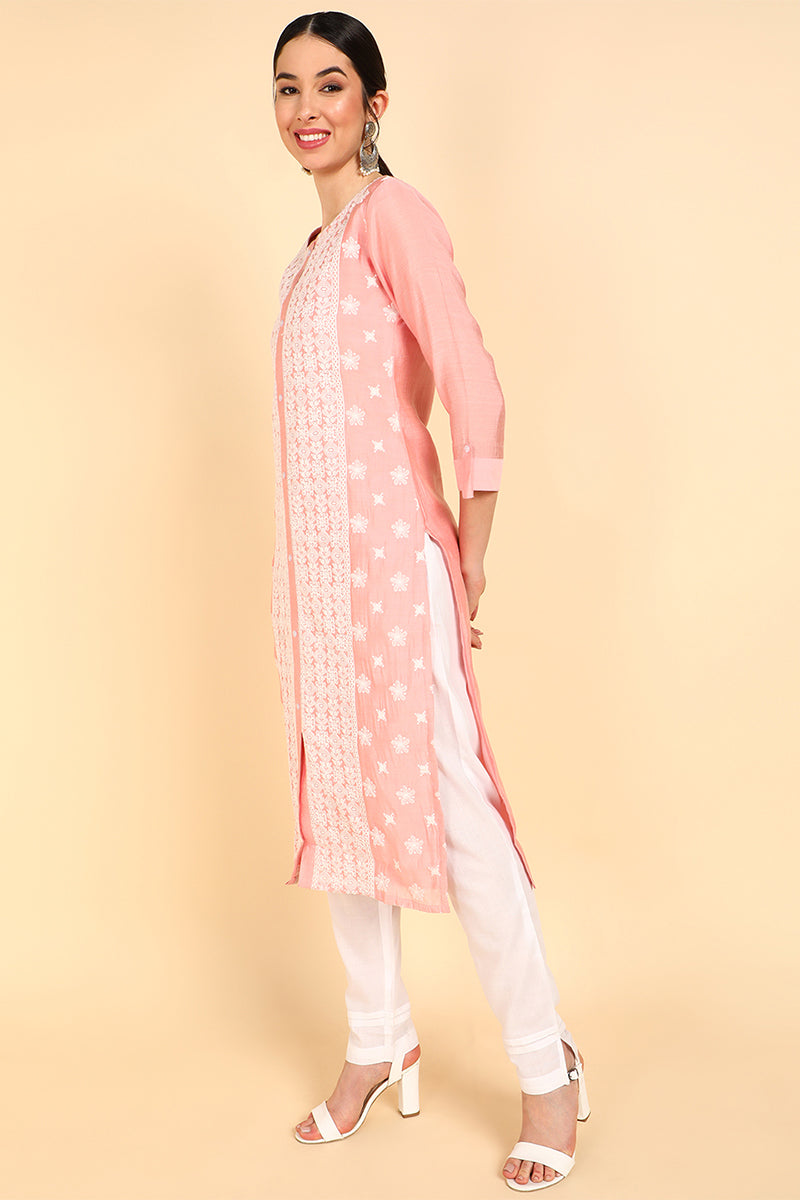 AHIKA Women Pink Embroidered Kurta Trousers With Dupatta 