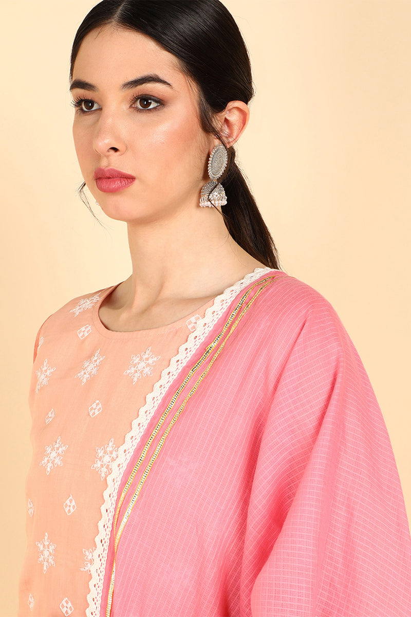 Ahika Women Peach Embroidered Poly Silk PKSKD1392